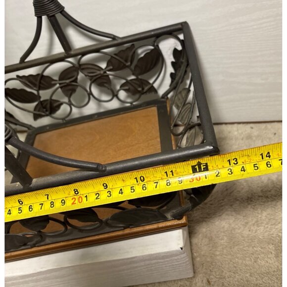 Wrought Iron Leaf Design Basket With Wooden Base 12 3/4 X 9" Heavy - Picture 13 of 13